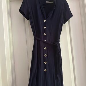 Wilfred Navy Midi Dress with White Buttons